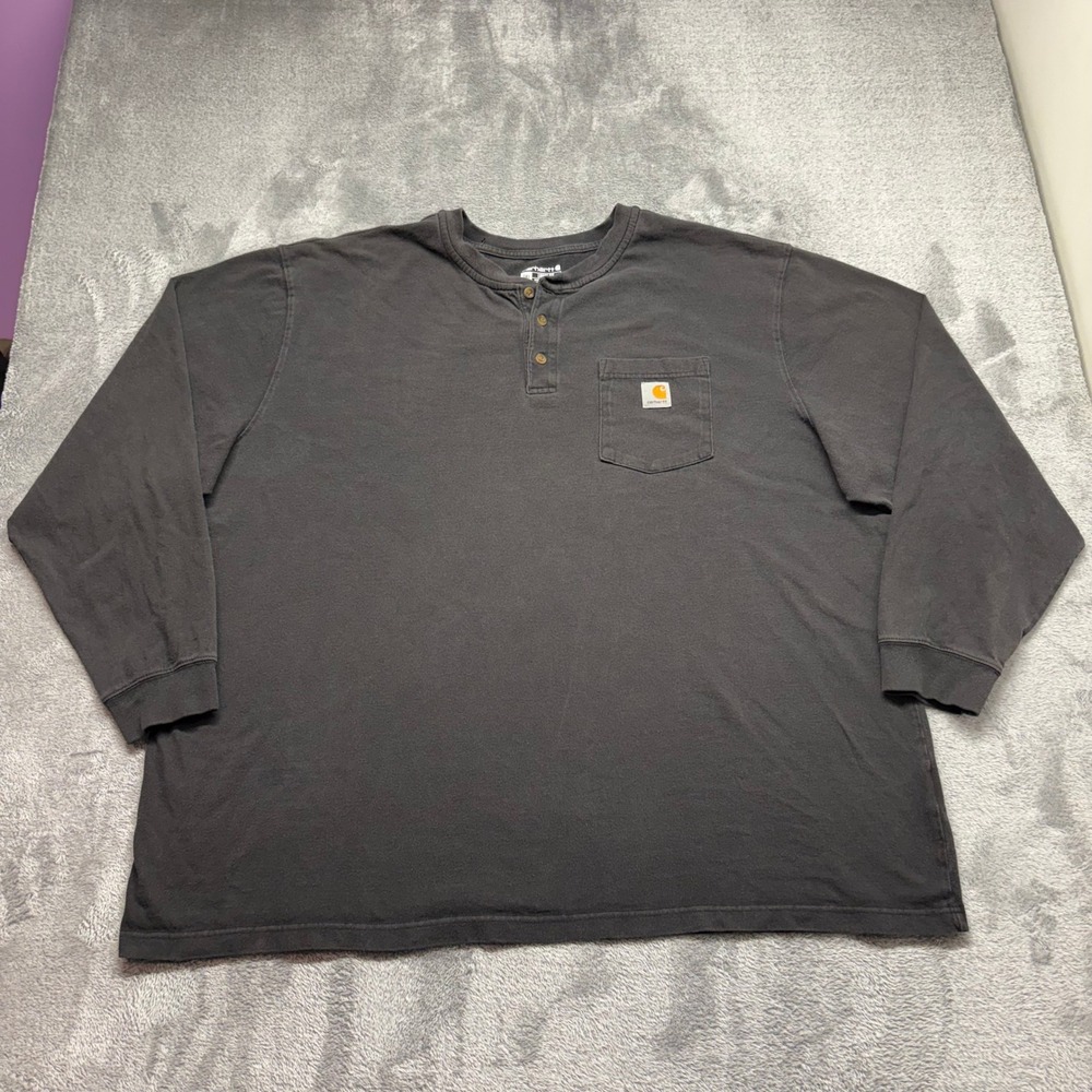 Carhartt Henley Shirt Mens 3XL Gray Good Long Sleeve Loose Fit Pocket Workwear